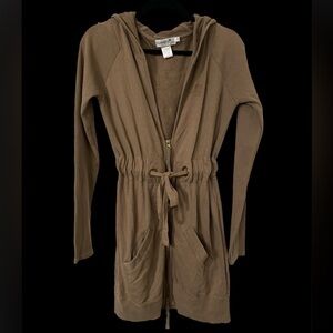 Zoompy Paris 100% Cotton Hooded Embroidered Cinch Waist Sweatshirt Dress